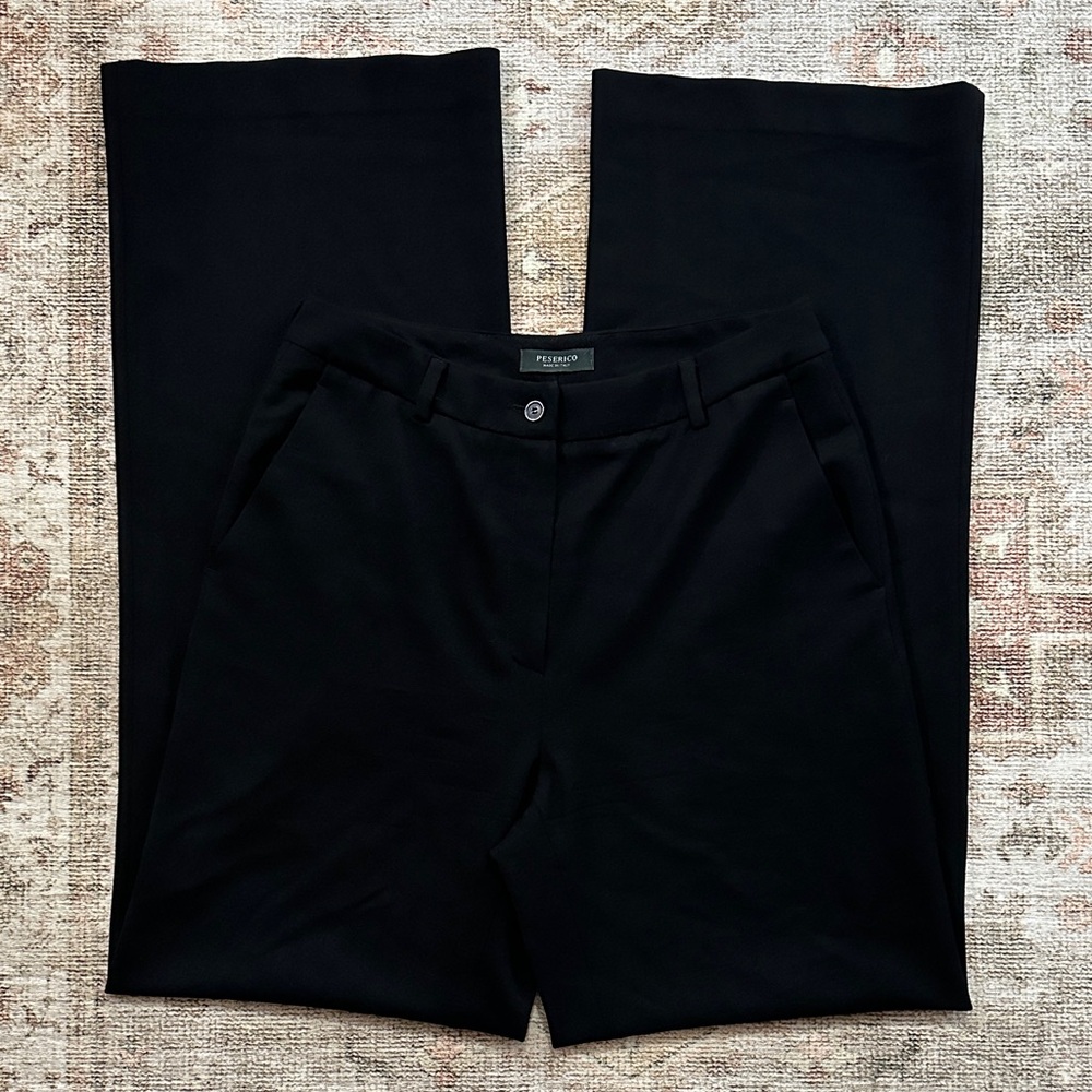 Peserico Italian Made In Italy Black Wide Leg Trouser Slacks